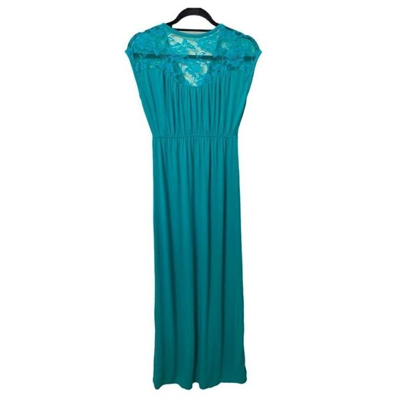 Mix & Co Buttery Soft Stretchy Lace Knit Maxi Teal Aqua Marine Dress Size Small - Picture 2 of 9